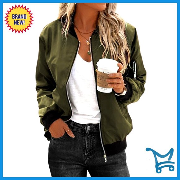 Lightweight Bomber Jacket Casual Zip Up Oversized Y2K Retro Style with Pockets
